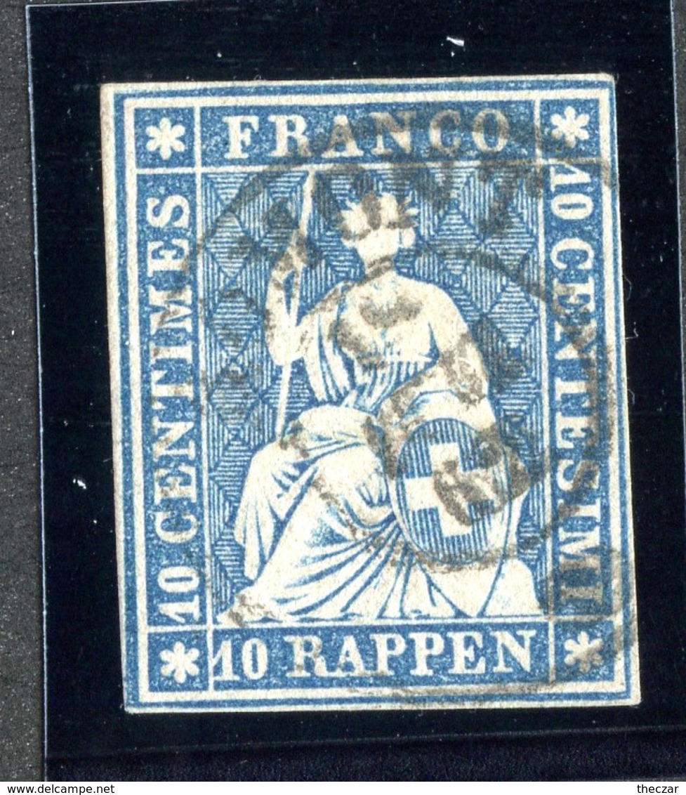 W6696  Swiss 1858  Scott #37(o) SCV $28. 4 Margins  CDS - Offers Welcome - Used Stamps