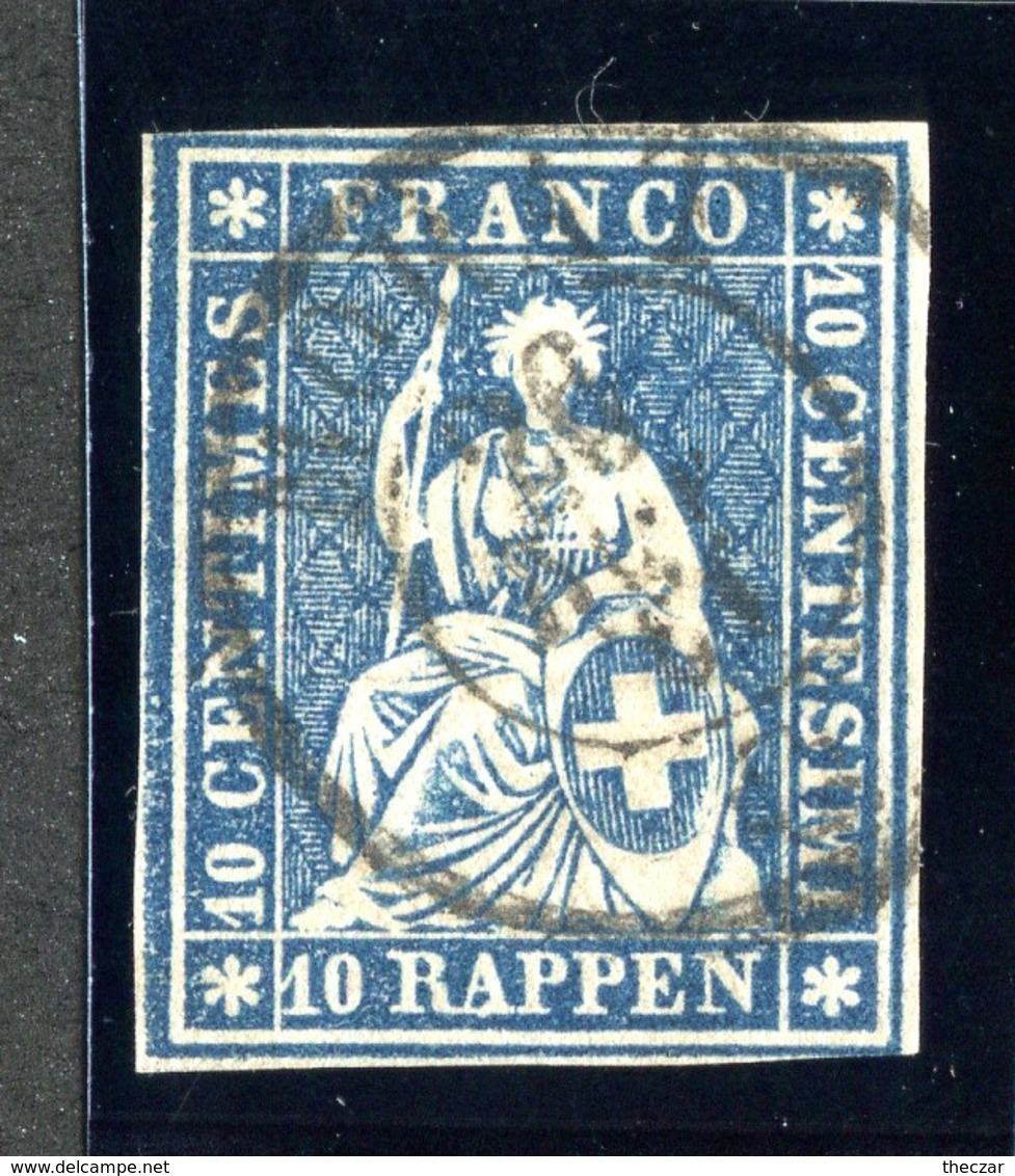 W6697  Swiss 1858  Scott #37(o) SCV $28. 4 Margins  CDS - Offers Welcome - Oblitérés