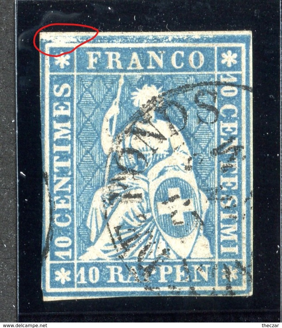 W6698  Swiss 1858  Scott #37(o) SCV $28. 4 Margins  CDS - Offers Welcome - Oblitérés