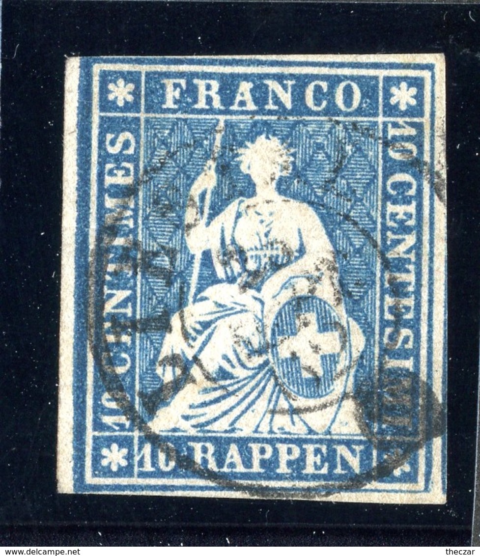 W6702  Swiss 1858  Scott #37(o) SCV $28.  4 Margins  CDS - Offers Welcome - Oblitérés