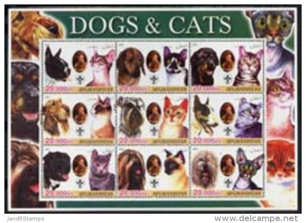 53717 Afghanistan 2003 Dogs &amp; Cats #2 Perf Sheetlet Containing Set Of 9 Values Each With Scout Logo Unmounted Mint - Unused Stamps