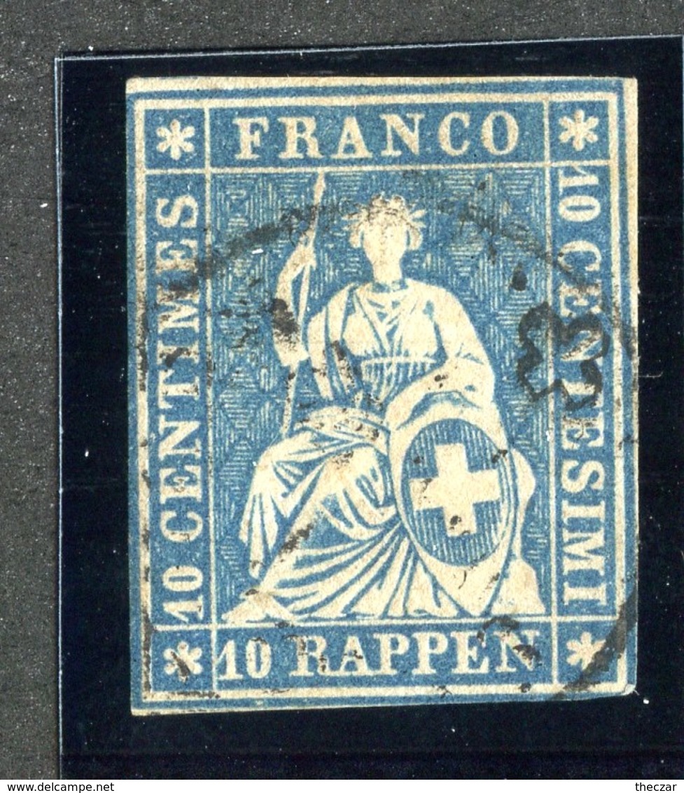 W6704  Swiss 1858  Scott #37(o) SCV $28.  4 Margins  CDS - Offers Welcome - Used Stamps