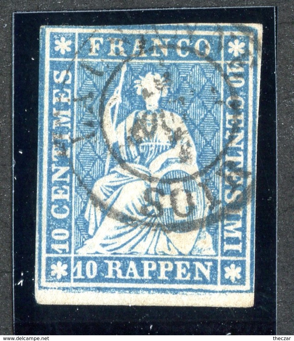 W6711  Swiss 1858  Scott #37(o) SCV $28.  4 Margins  CDS - Offers Welcome - Used Stamps