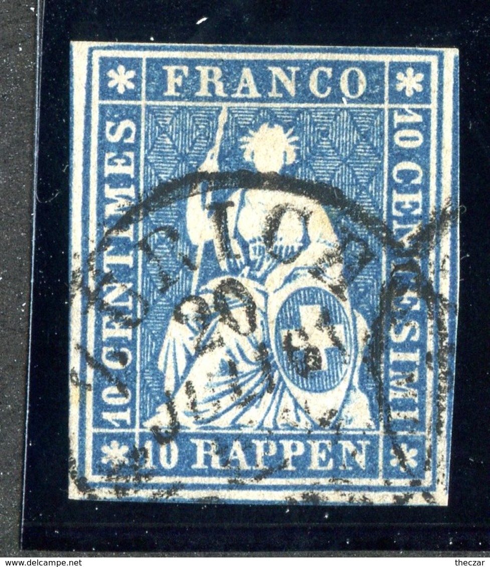 W6721  Swiss 1858  Scott #37(o) SCV $28.  4 Margins  CDS - Offers Welcome - Oblitérés