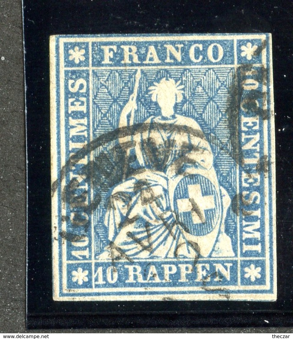 W6723  Swiss 1858  Scott #37(o) SCV $28.  4 Margins  CDS - Offers Welcome - Used Stamps