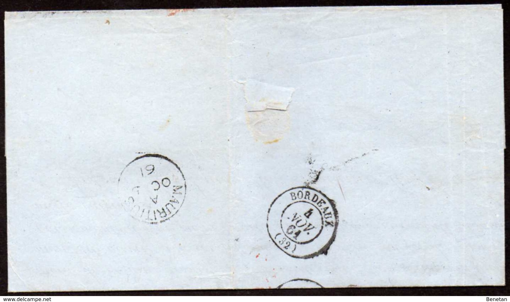 British Mauritius To France Bordeaux Cover 1861 PAQUEBOT Via Suez - Maurice (...-1967)