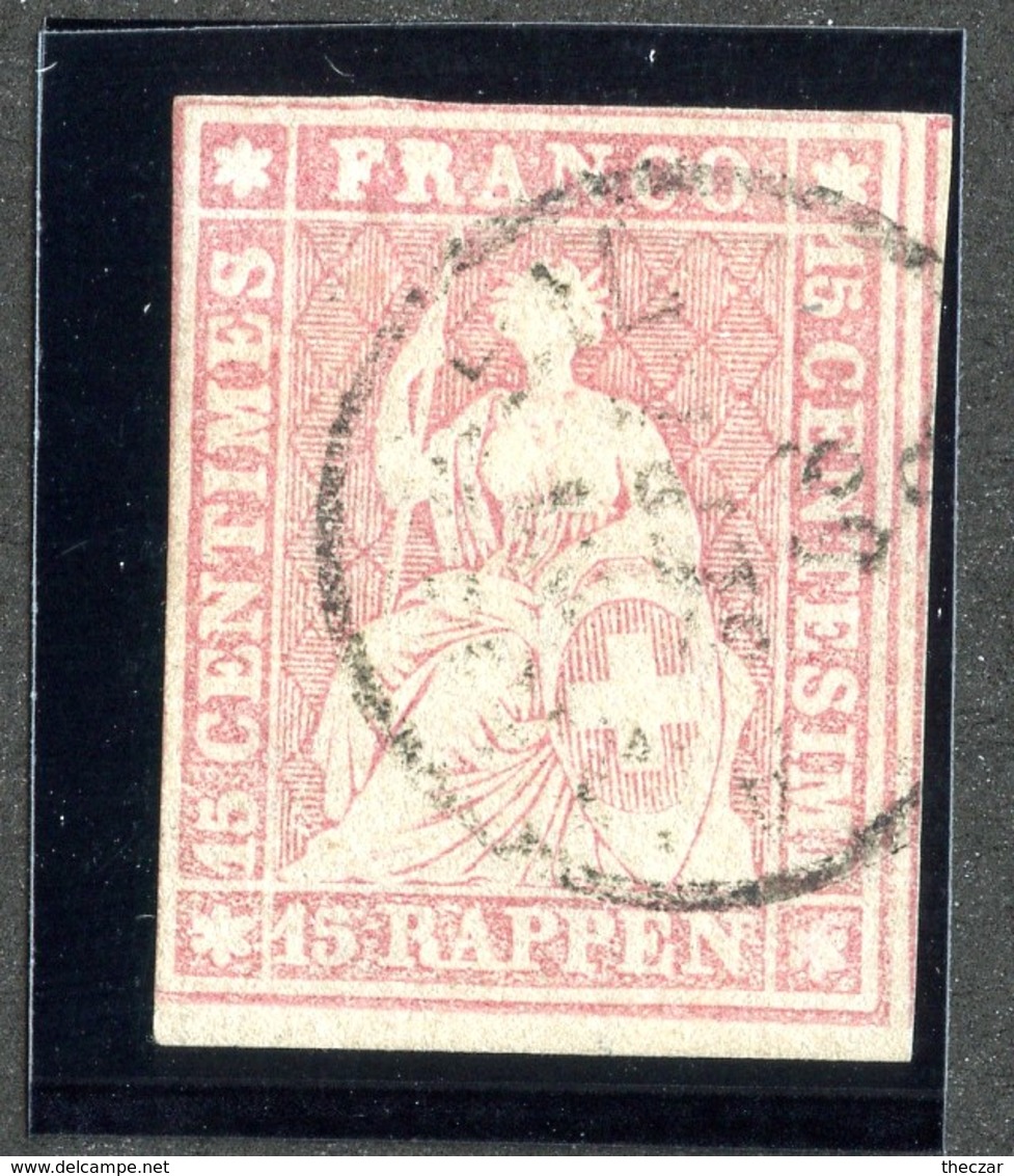 W6731  Swiss 1855-57  Scott #28 (o) SCV $75.  Almost 4 Margins  CDS - Offers Welcome - Used Stamps