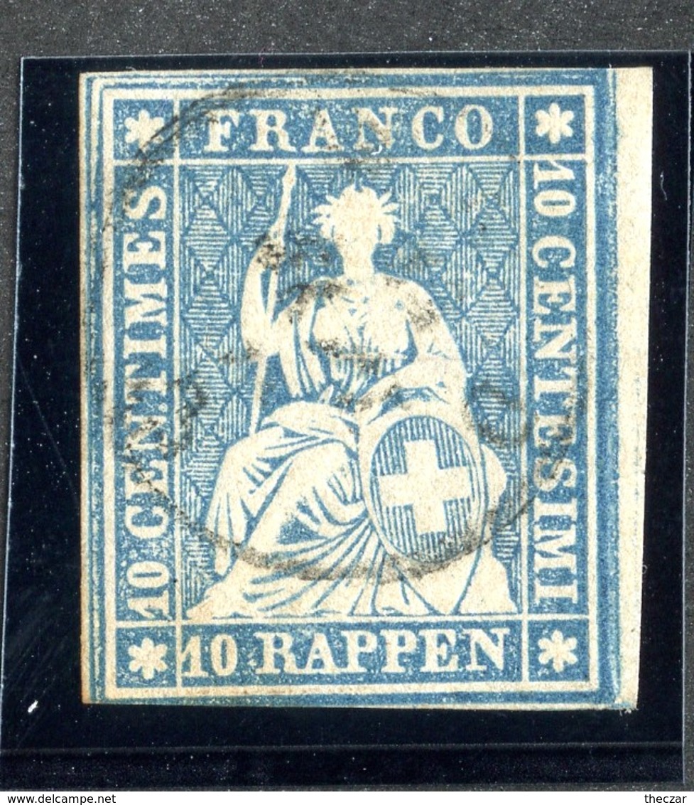 W6732  Swiss 1855-57  Scott #27 (o) SCV $50.  4 Margins  CDS - Offers Welcome - Oblitérés