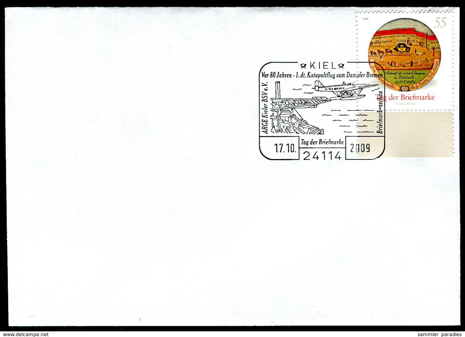 40791) BRD - Brief Mi 2692 - SoST 24114 KIEL Vom 17.10.2009, Tag Der Briefmarke, Katapultflug Vom Dampfer Bremen - Maschinenstempel (EMA)