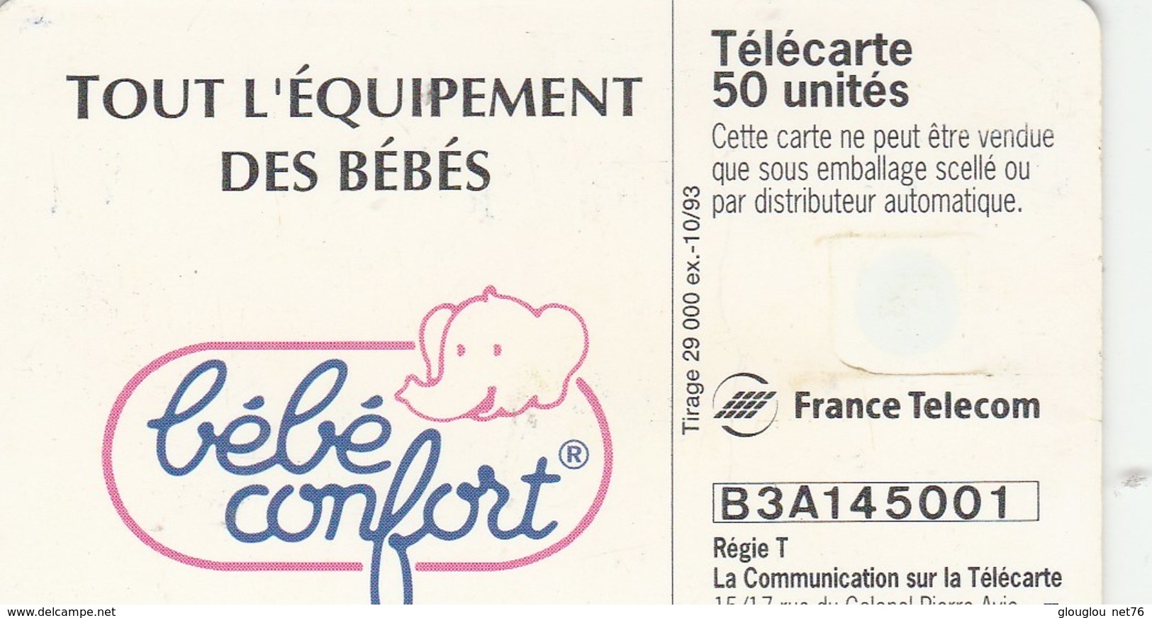 TELECARTE  50...LA CARTE TENDRESSE  BEBE CONFORT - 50 Unités   