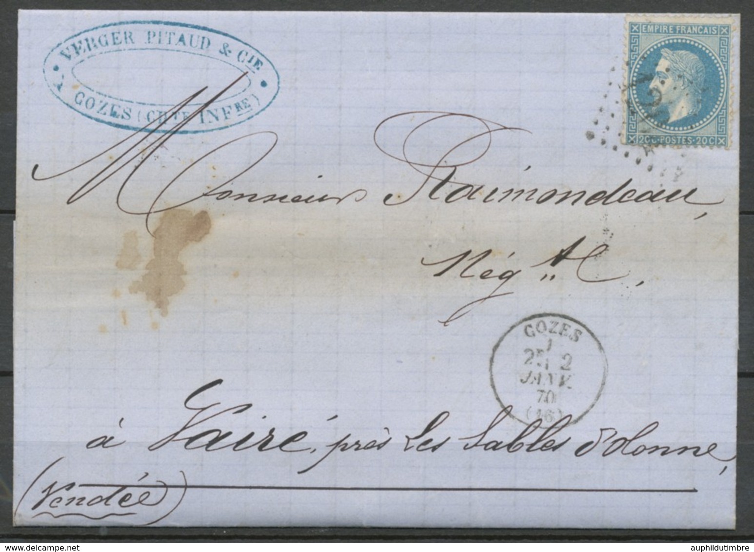 1870 Lettre N°29 Obl GC1204 CAD T16 COZES CHARENTE INFERIEURE(16) K1011 - 1849-1876: Periodo Classico