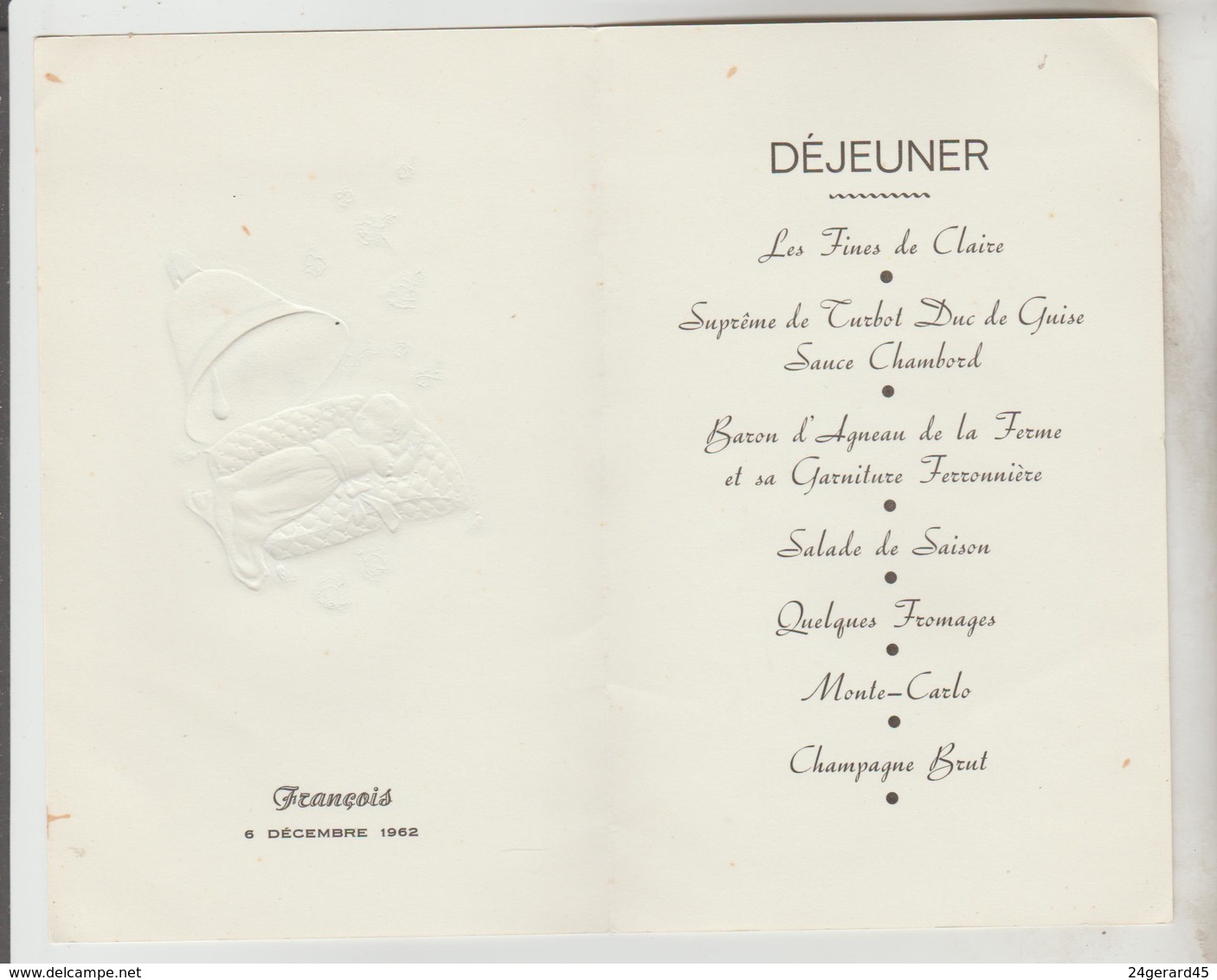 3 MENUS DOUBLE FEUILLET 1962, 1967, 1968 - Menus