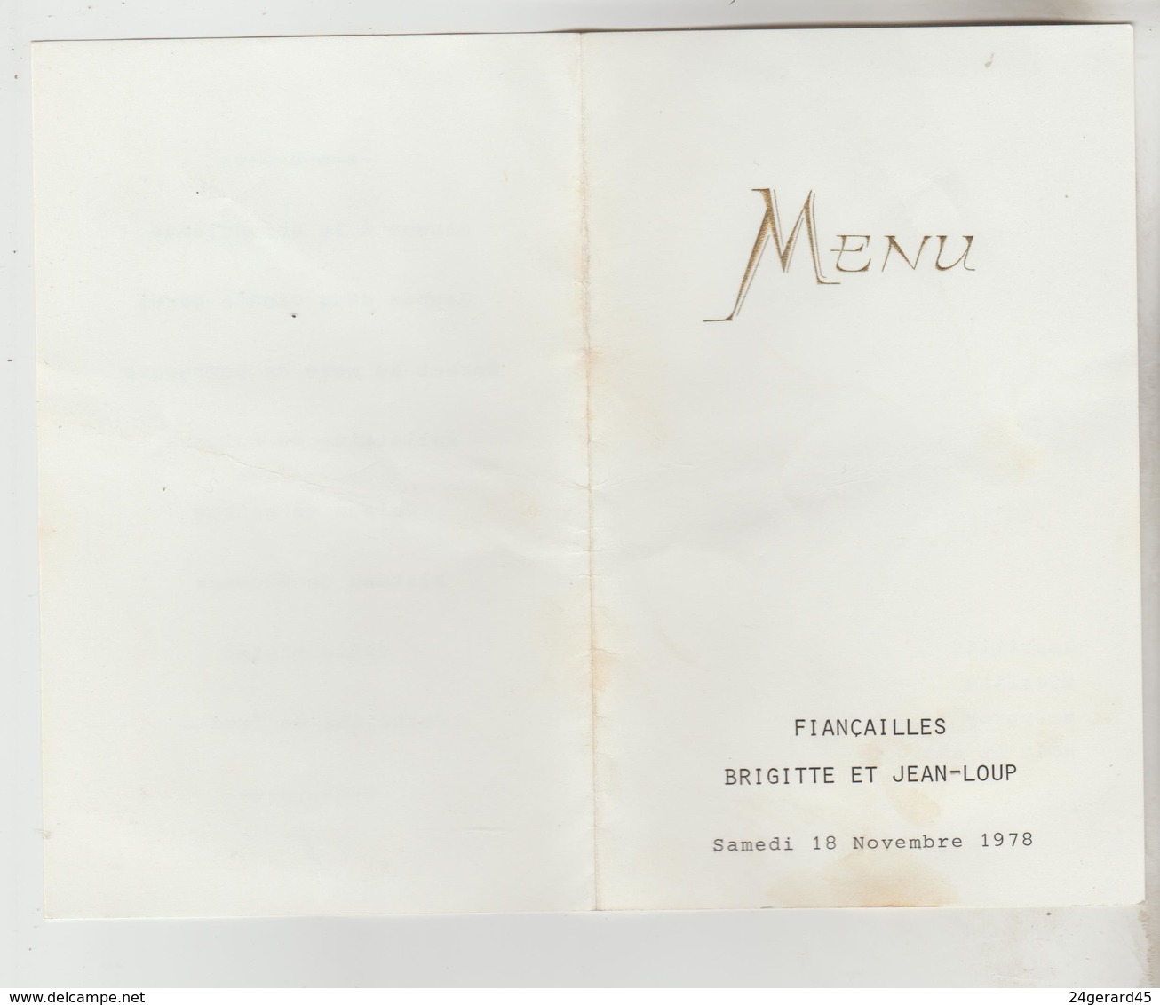 3 MENUS DOUBLE FEUILLET 1978, 1943, 1929 - Menus