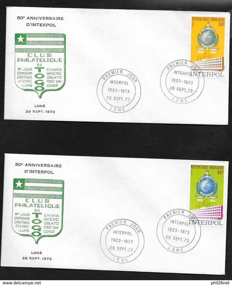 Togo FDC  Lettre Illustrée 1er Jour Lomé  29/09/1973 N° 785 Et 786   50ème Anniversaire Interpol    TB - Togo (1960-...)