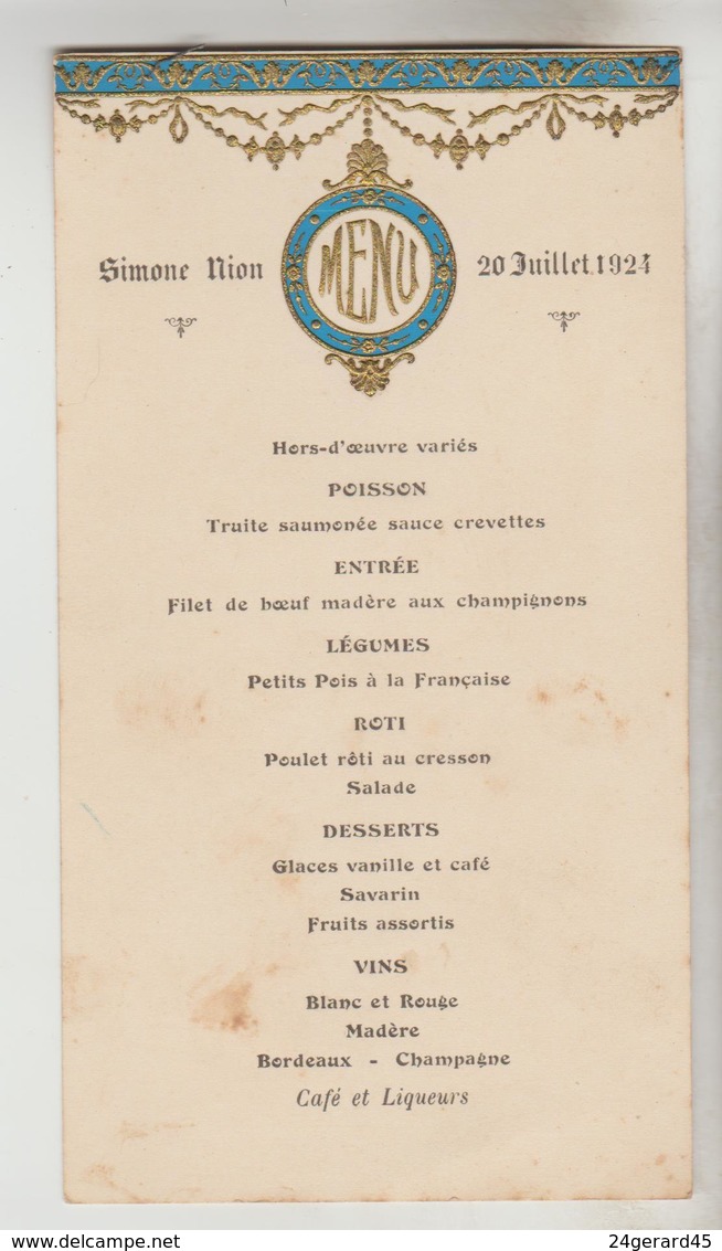 2 MENUS 1 DOUBLE FEUILLET 1 FEUILLET SIMPLE 1950, 1924 - Menus