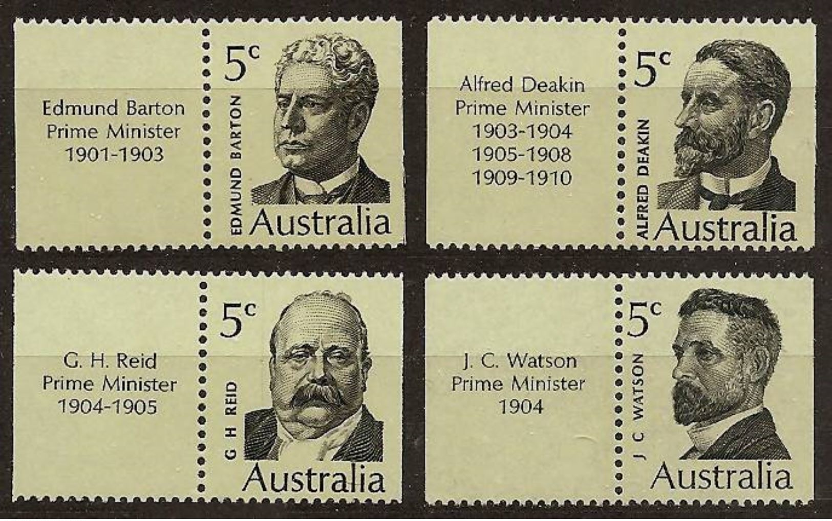 AUSTRALIA 1969 - First PRIME MINISTERS / Commonwealth Of Aus. - From Booklet 4v +tab Mi 424-427 ** MNH €8,00 K241b - Nuovi