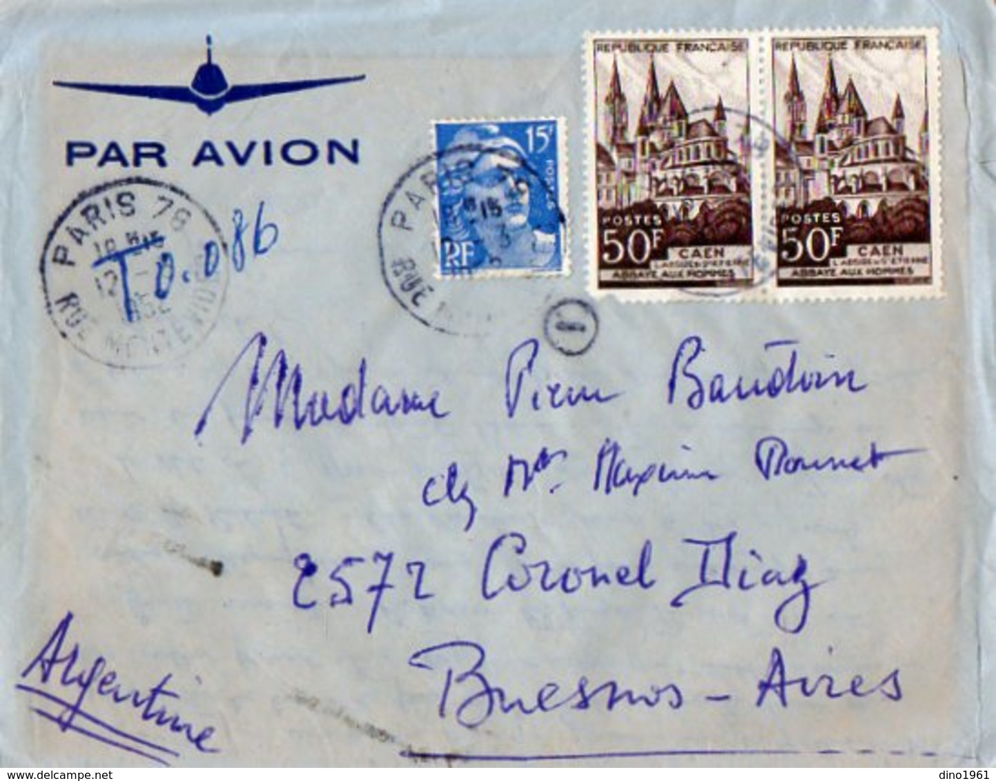 TB 2316 - LAC - Lettre Par Avion De PARIS Pour BUENOS - AIRES ( Argentine ) - 1927-1959 Lettres & Documents