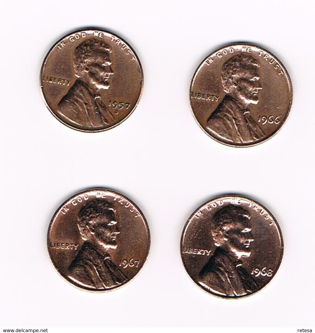 U.S.A.  4 X 1 CENT 1957 D - 1966 - 1967 - 1968 - 1959-…: Lincoln, Memorial Reverse