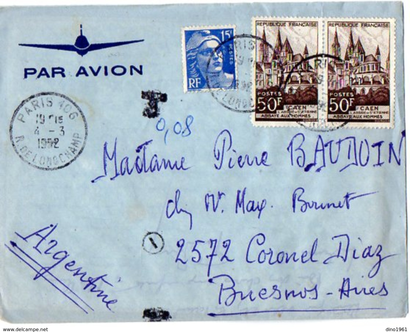 TB 2320 - LAC - Lettre Par Avion De PARIS Pour BUENOS - AIRES ( Argentine ) - 1927-1959 Lettres & Documents