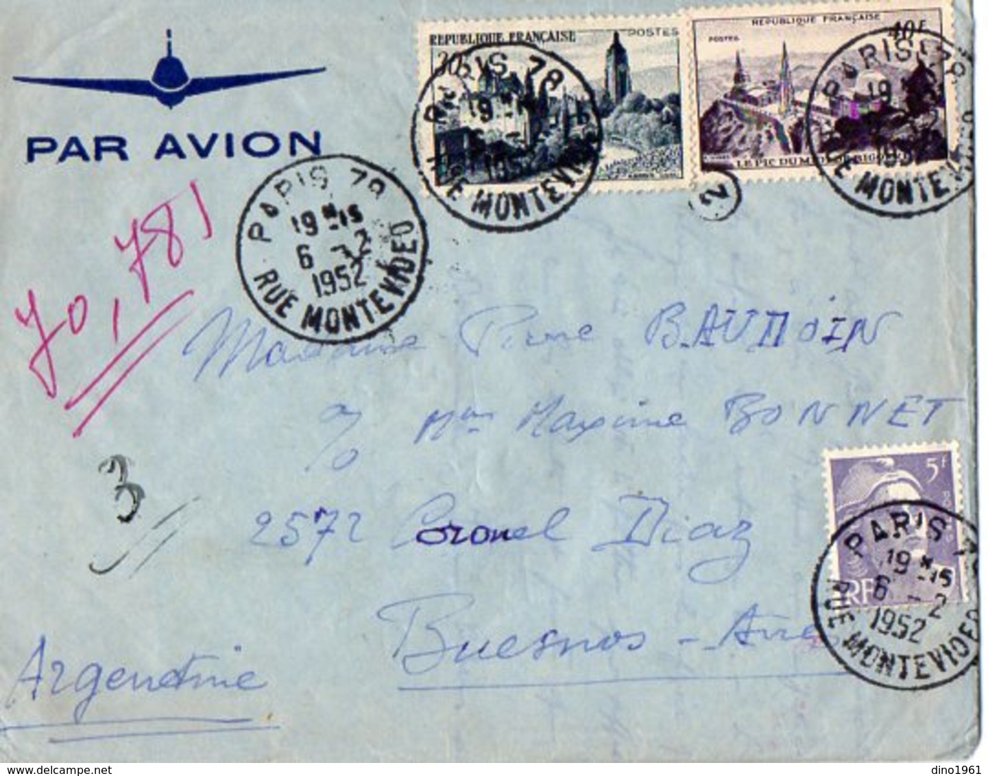 TB 2325 - LAC - Lettre Par Avion De PARIS Pour BUENOS - AIRES ( Argentine ) - 1927-1959 Lettres & Documents