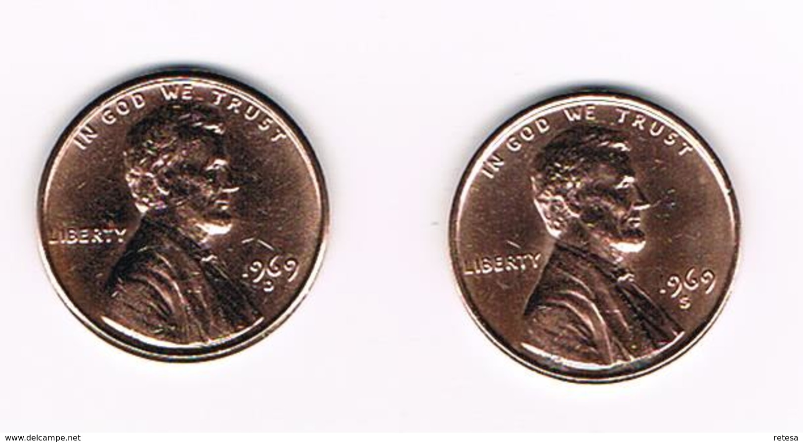 U.S.A.  2 X 1 CENT 1969 D - 1969 S - 1959-…: Lincoln, Memorial Reverse