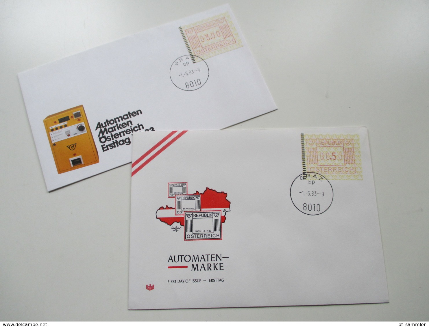 Österreich 1983 MK / FDC / Sonderstempel ATM Nr. 1. 42x FDC / verschiedene Stempel + 10x Nr. 1728 FDC verschiedene Stemp