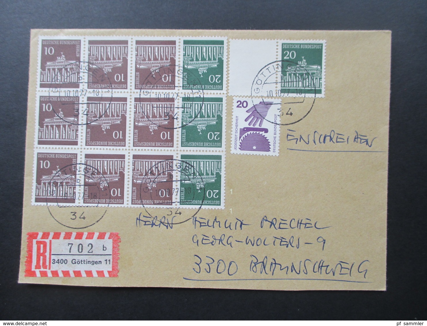 Berlin Freimarken Brandenburger Tor Zusammendrucke Aus MHB / 12er Einheit. MiF. Portogerecht. Einschreiben - Storia Postale