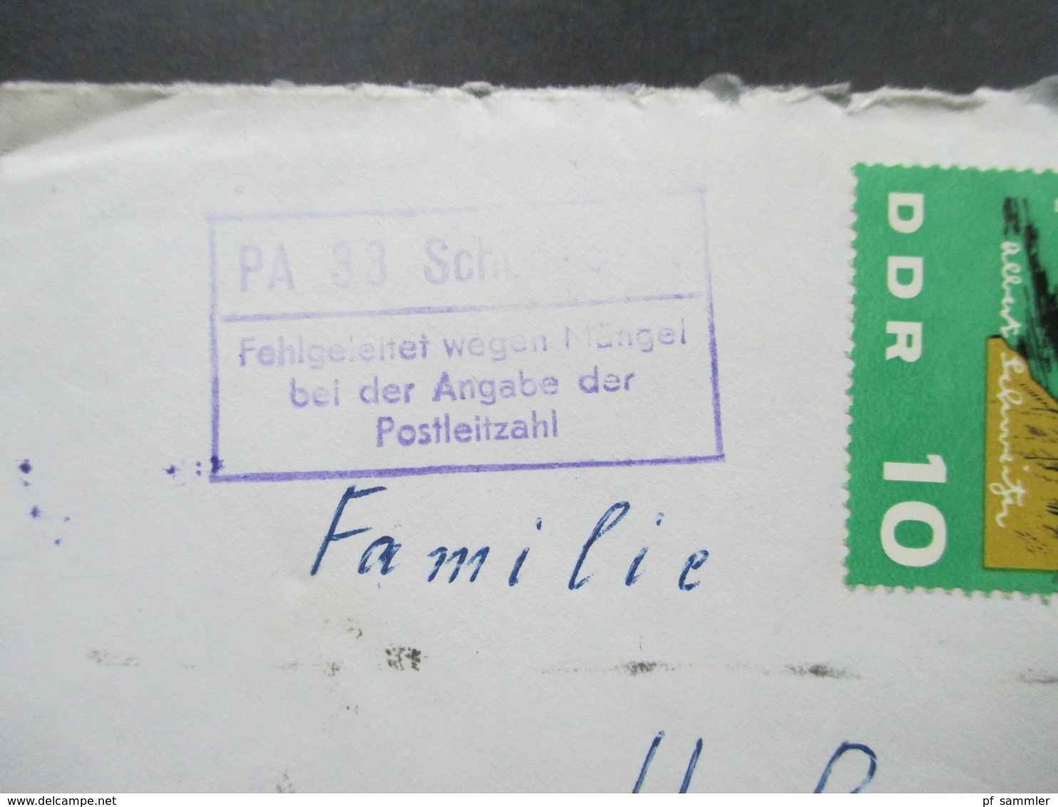 DDR Albert Schweitzer Nr. 1084 MeF. Stempel: PA 33 Fehlgeleitet Wegen Mängel Bei Der Angabe Der Postleitzahl - Cartas & Documentos