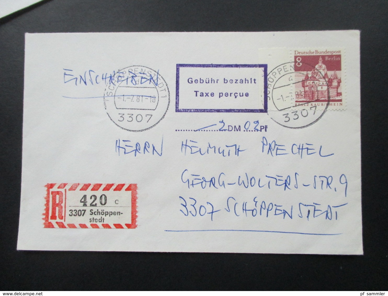 Berlin Freimarken 6 Belege Mit Stempel: Gebühr Bezahlt Taxe Percue Mit Handschrift. Eintrag. Verschiedene Stempelfarben! - Covers & Documents