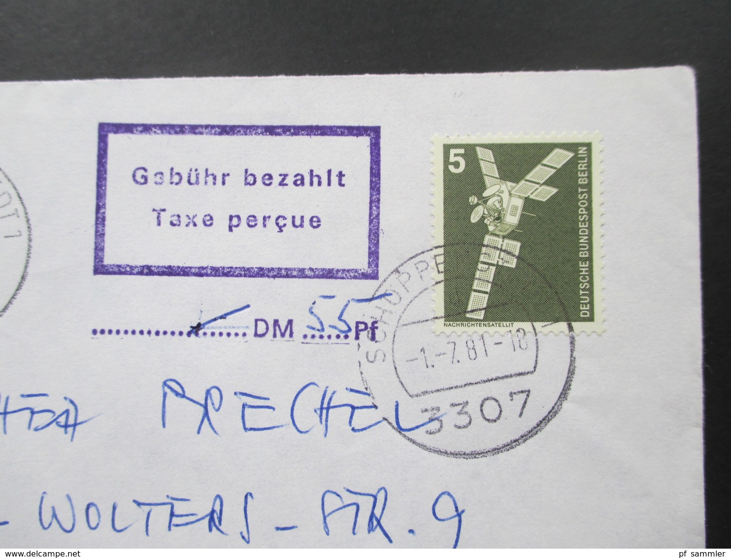 Berlin Freimarken 6 Belege mit Stempel: Gebühr bezahlt Taxe percue mit handschrift. Eintrag. verschiedene Stempelfarben!