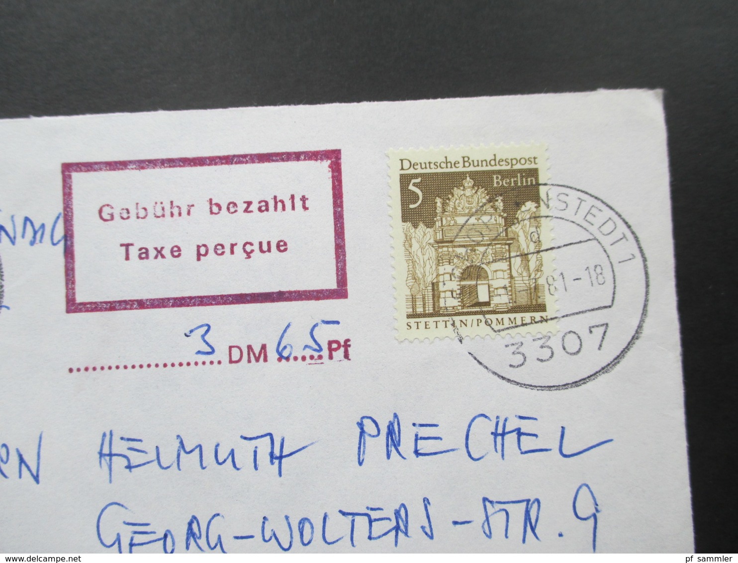 Berlin Freimarken 6 Belege mit Stempel: Gebühr bezahlt Taxe percue mit handschrift. Eintrag. verschiedene Stempelfarben!