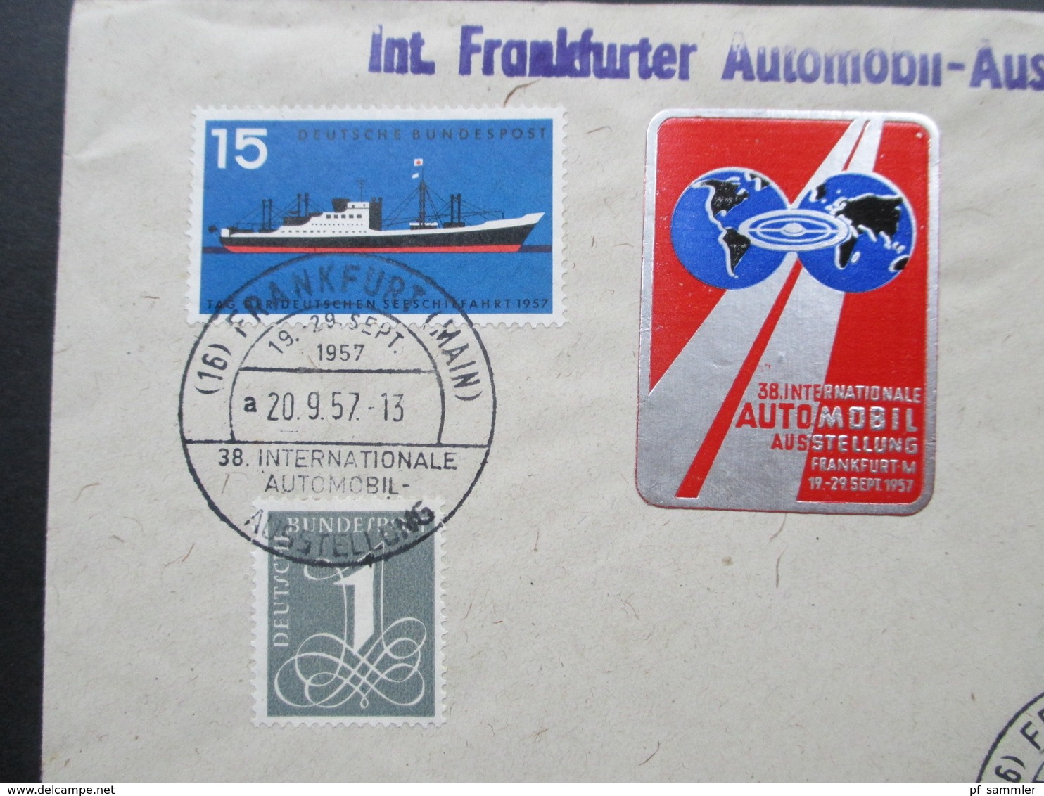 BRD 1957 Blankobrief SST Int. Frankfurter  Automobil Ausstellung Mit Vignette. Sammlerbeleg - Briefe U. Dokumente
