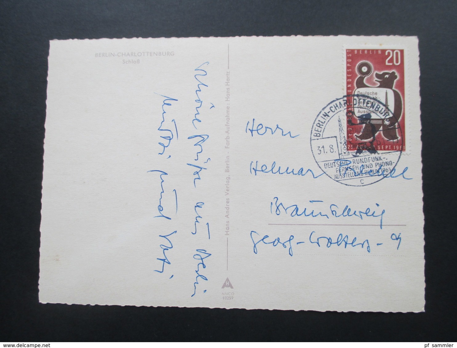 Berlin Postkarte Charlottenburg Schloß Michel Nr. 217 EF Mit Sonderstempel Rundfunk / Phono Ausstellung - Briefe U. Dokumente