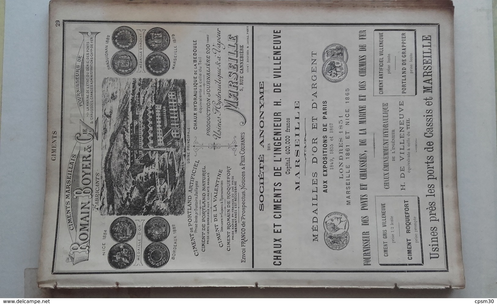 PUB 1889 - CIMENT Rue Cannebière Marseille, Ports Cassis Et Marseille, Ciment Vassy à St-Jean-Thisy 89 Et à Venarey 21 - Pubblicitari