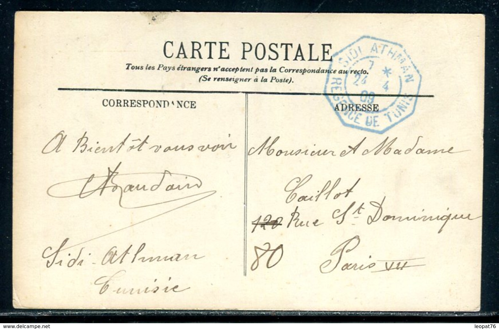 Tunisie - Affranchissement De Sidi Athman Sur Carte Postale Pour Paris En 1909 - Ref M31 - Brieven En Documenten