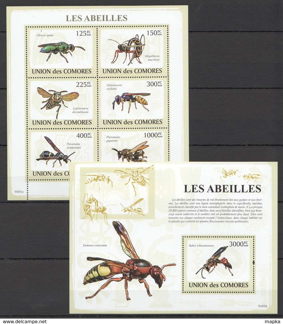 X407 2009 UNION DES COMORES FAUNA LES ABEILLES INSECTS 1KB+1BL MNH - Other & Unclassified