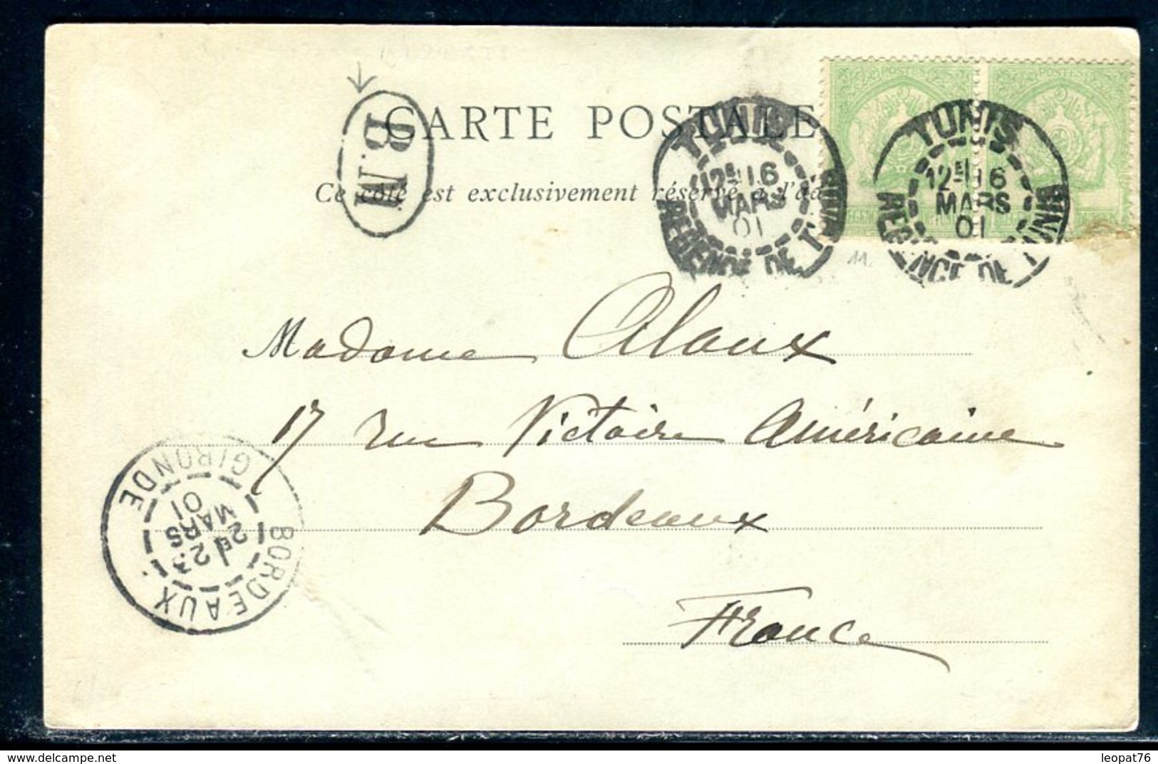 Tunisie - Affranchissement De Tunis Sur Carte Postale De Bizerte Pour Bordeaux En 1901 , Cachet BM - Ref M33 - Briefe U. Dokumente