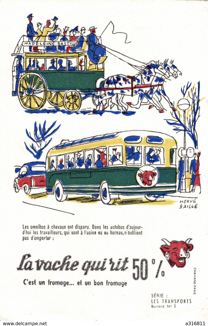 Buvard LA VACHE QUI RIT  LES TRANSPORTS  LES OMNIBUS A CHEVAUX  ONT DISPARU - Wash & Clean