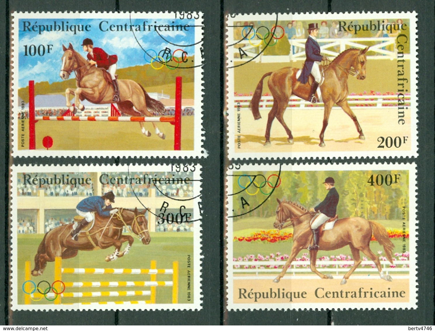Centrafrique 1983 Yv PA 276/79, Mi 956/59 Obl.  Concours Hippique - Olympic Games - Centrafricaine (République)