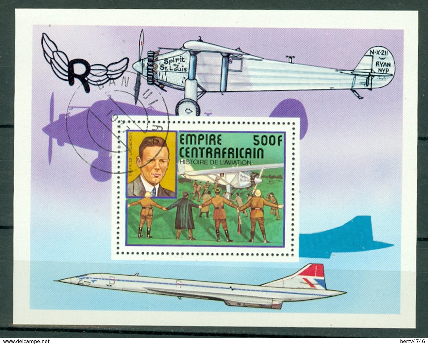 Centrafrique 1977 Yv  Bl 19 Obl. Charles Lindbergh - Centrafricaine (République)