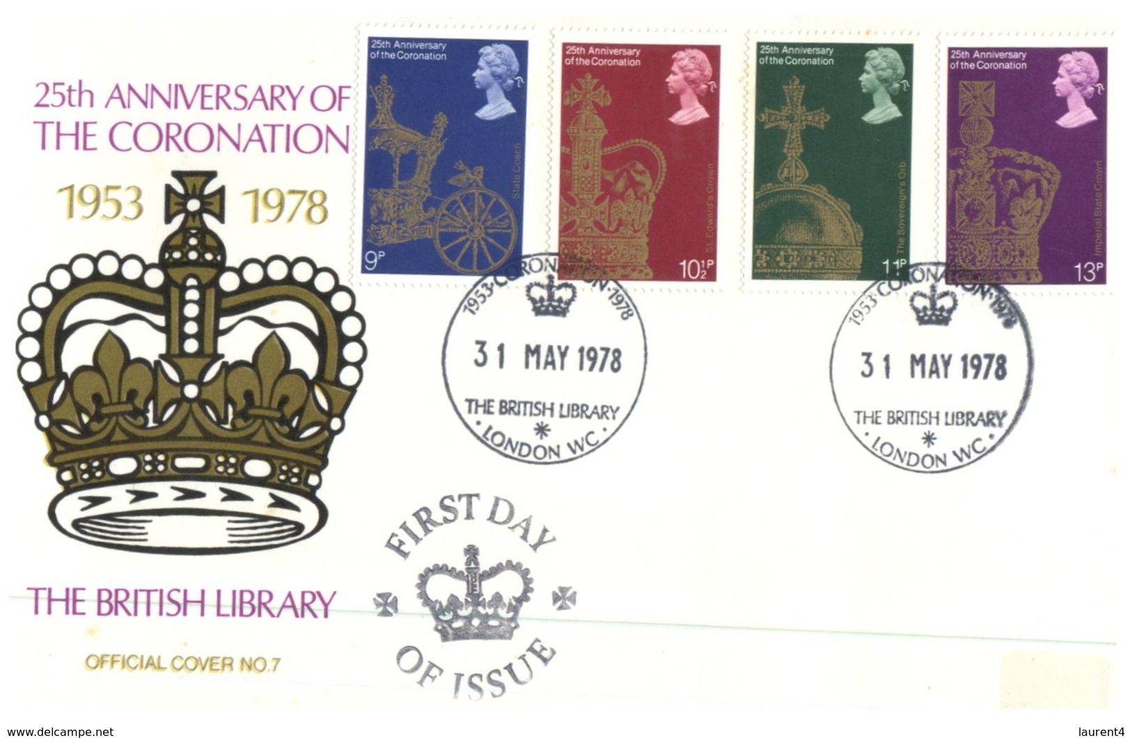 (101) UK Island FDC Cover - 1978 - Coronation 25th Anniversary - British Library - 1971-1980 Decimal Issues