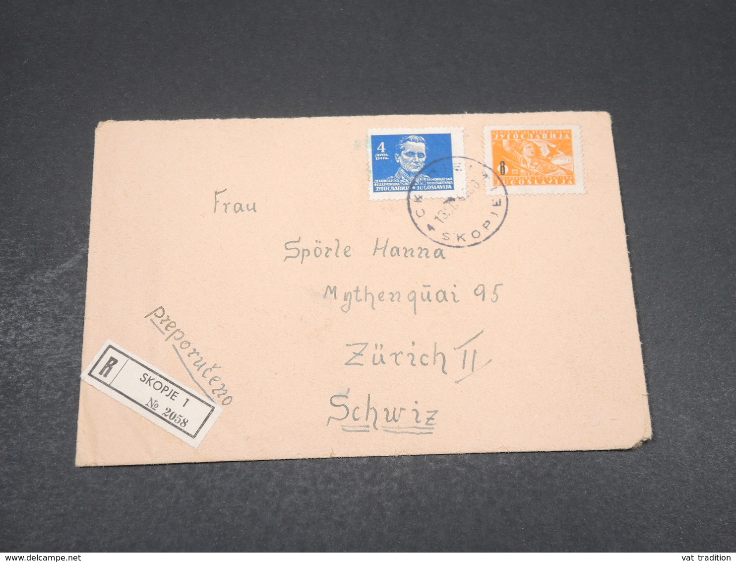 YOUGOSLAVIE - Enveloppe En Recommandé De Skopje En 1948 Pour La Suisse , Affranchissement Plaisant - L 17242 - Lettres & Documents