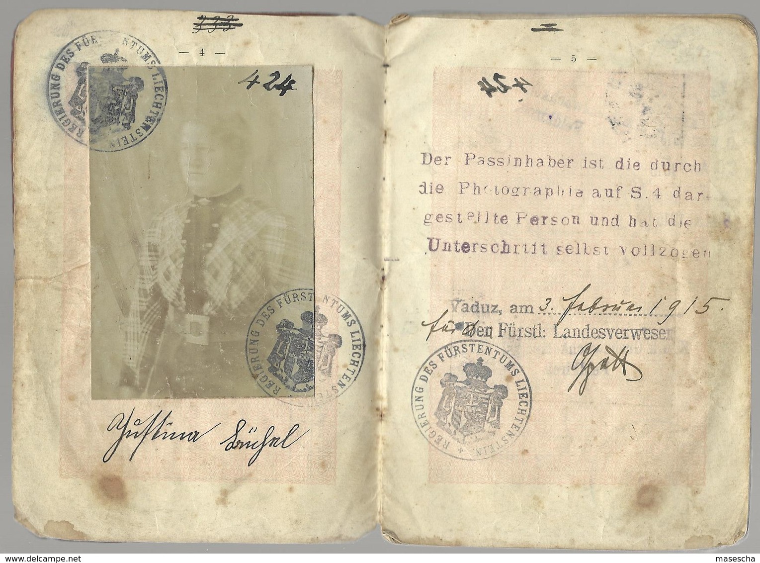 Passeport - Reisepass LIECHTENSTEIN 1915 - Documenti Storici