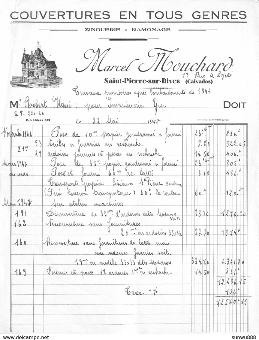 Saint-Pierre-sur-Dives - Couvertures En Tous Genres Marchel Mouchard  1947 (illustrée, Travaux Bombardements De 1944) - 1900 – 1949