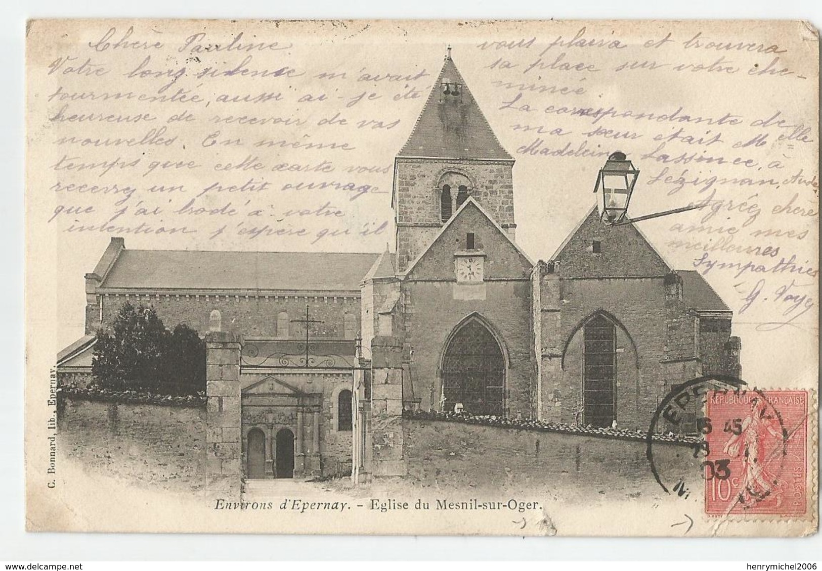51 Marne Env D'épernay église Du Mesnil Sur Oger 1903 - Epernay