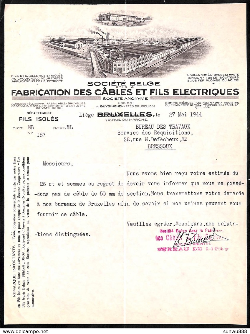 Fabrication Des Câbles Et Fils électriques, Bruxelles (illustrée, 1944) - 1900 – 1949