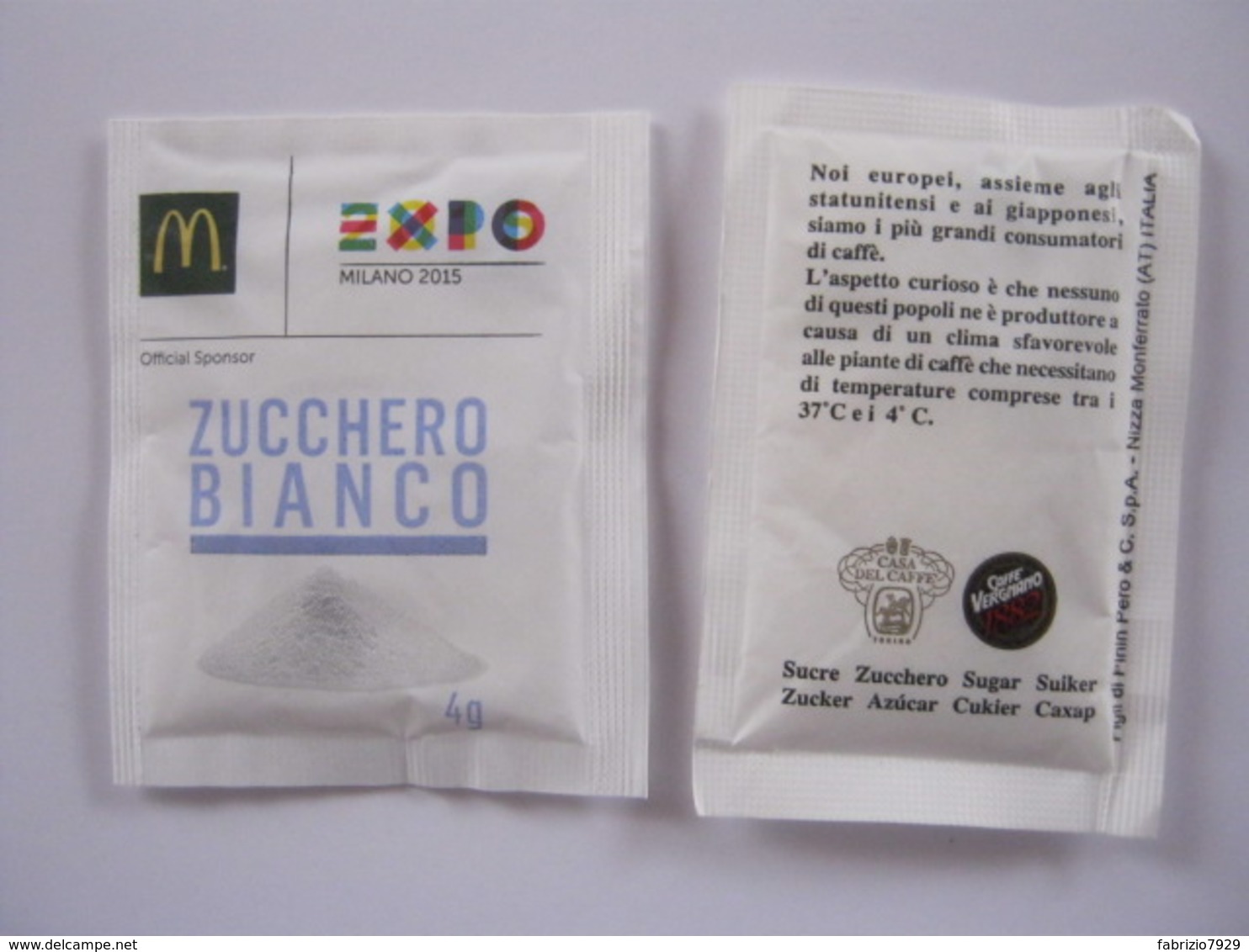 SUGAR FULL BUSTINA ZUCCHERO PIENA - ITALIA 2 Pz. EXPO 2015 CAFFE VERGNANO TORINO + MC DONALDS - Zucchero (bustine)