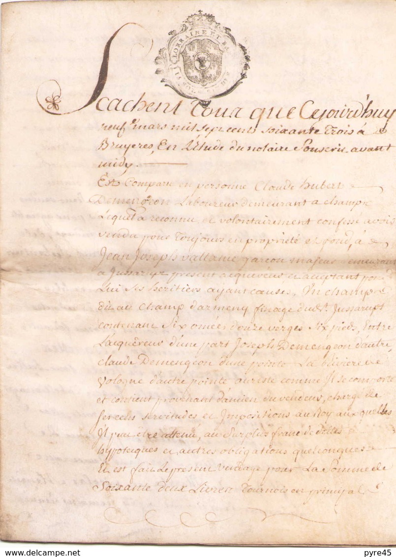 ACTE NOTARIE SUR PEAU DE 1763 DE LORRAINE ET BAR - Manuscripts