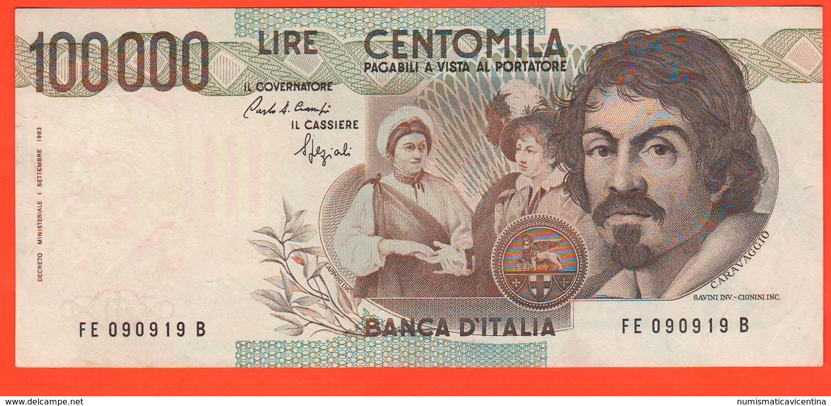 100.000 Lire 1992 Caravaggio I° Tipo Repubblica Italiana 100000 - 100.000 Lire
