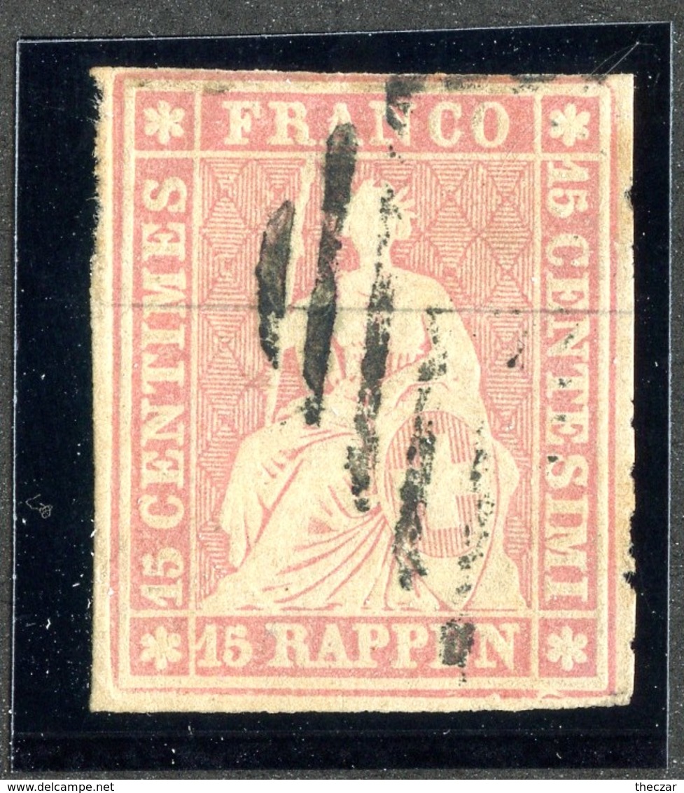 W6750  Swiss 1854-55  Scott #17a Pale Rose (o) SCV $190. 4 Margins  CDS - Offers Welcome - Used Stamps